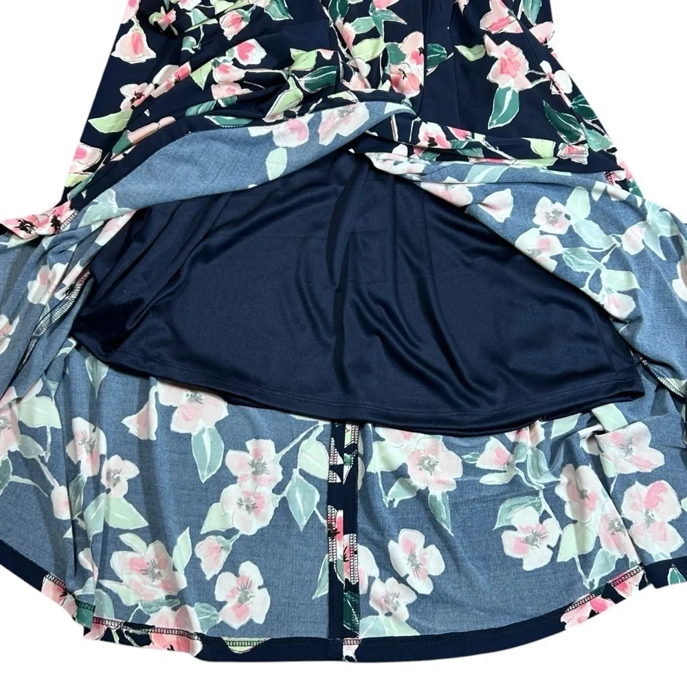 NEW ELIZA J Ditsy Floral Faux Wrap Dress Jersey Knit 12 Surplice Neck Belted